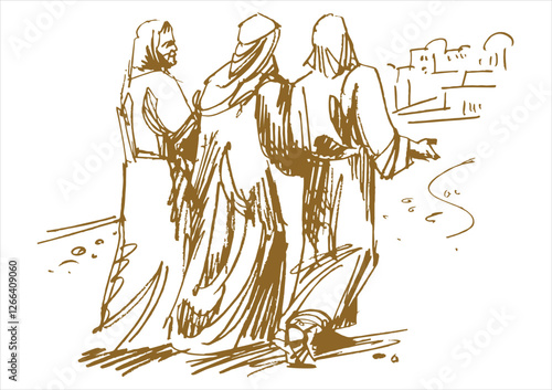 Os discipulos na estrada para  para Emaus