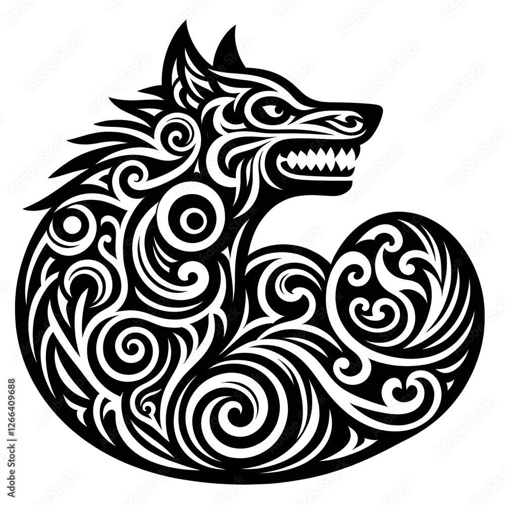 AI Generate of Wolf Shape in Maori Art style isolated in white AI Generate of Wolf Shape in Maori Art style isolated in white