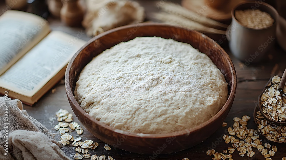 Baking Fresh Dough Kitchen Food Preparation Rustic Setting Overhead View Culinary Art Baking Fresh Dough Kitchen Food Preparation Rustic Setting Overhead View Culinary Art