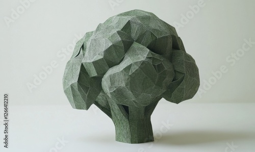 Artistic geometric tree sculpture on a plain background, showcasing intricate paper texture and design photo