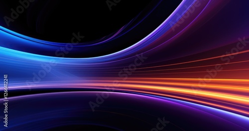 Abstract beautiful background with neon light lines, curved tunnel of time and space, digital futuristic wallpaper, blue purple orange gradient backdrop