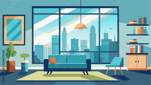 With plenty of natural light the highrise apartment creates a bright and inviting atmosphere for work and relaxation.. Vector illustration