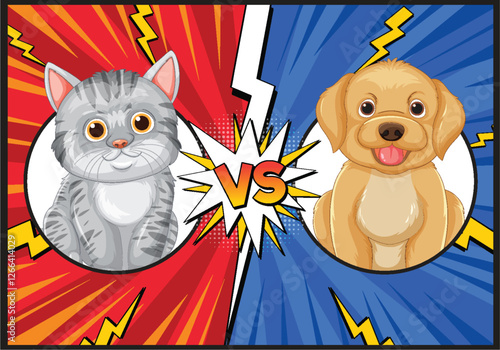 Cat vs Dog Showdown Illustration