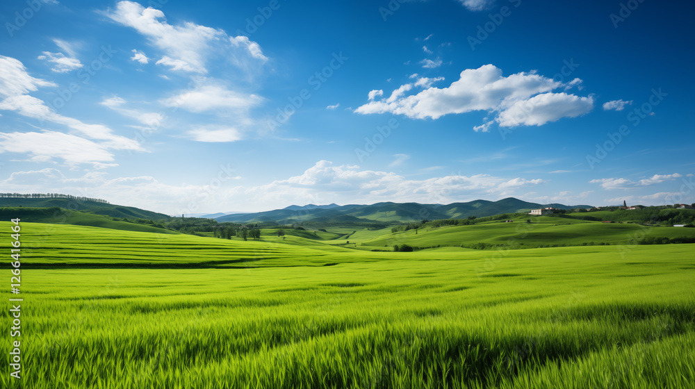 Obraz premium green field and blue sky. field and clouds