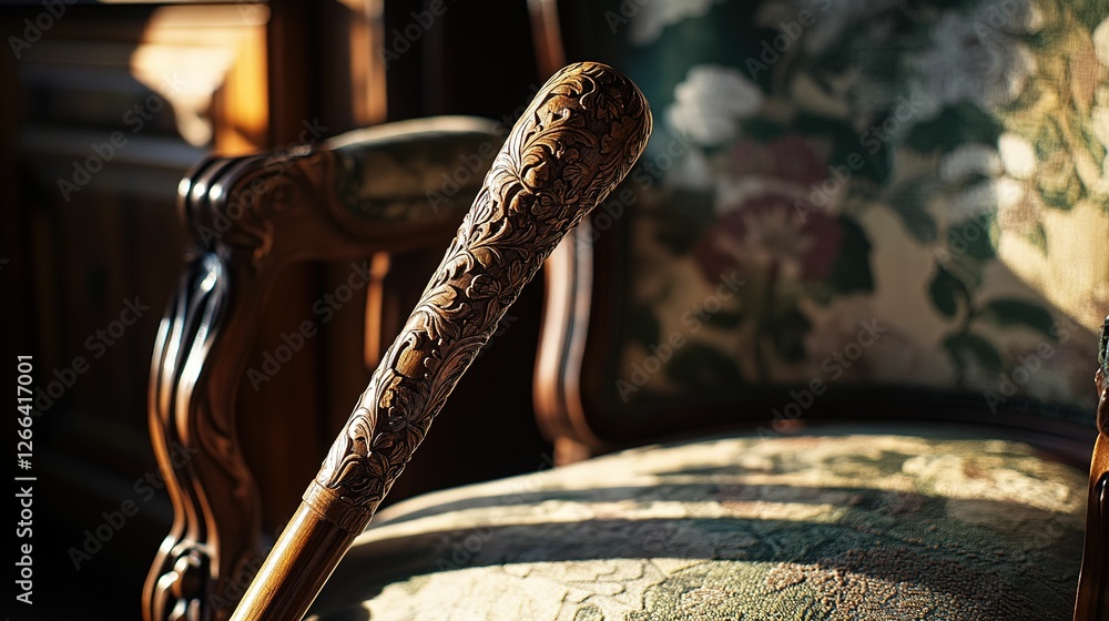 Intricately Carved Wooden Walking Stick Handle Detail Intricately Carved Wooden Walking Stick Handle Detail