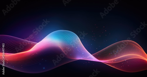 Abstract beautiful color wave of dots on a dark background, a futuristic digital technology concept design with a glowing effect