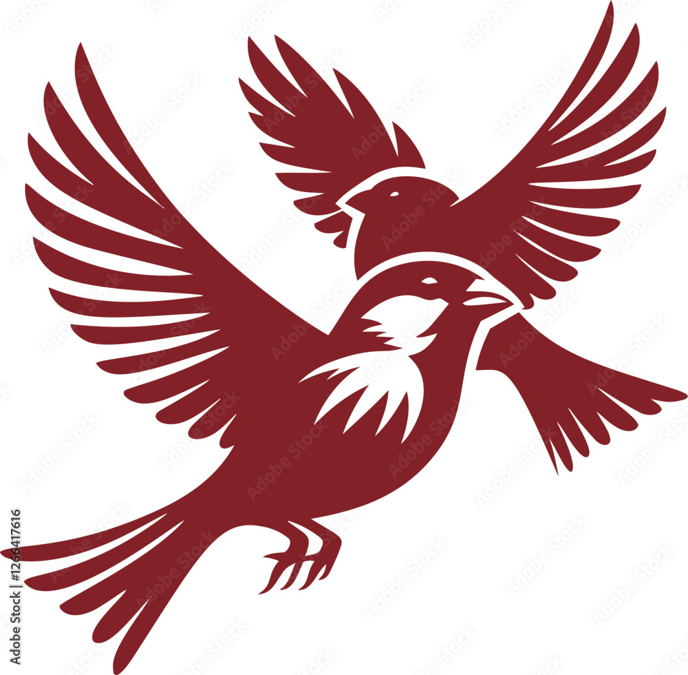 Obraz premium Two birds in flight, stylized design.