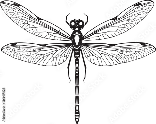 Hand drawn sketch of dragonfly isolated, Black and White Cartoon Vector Illustration for Coloring Book or design poster