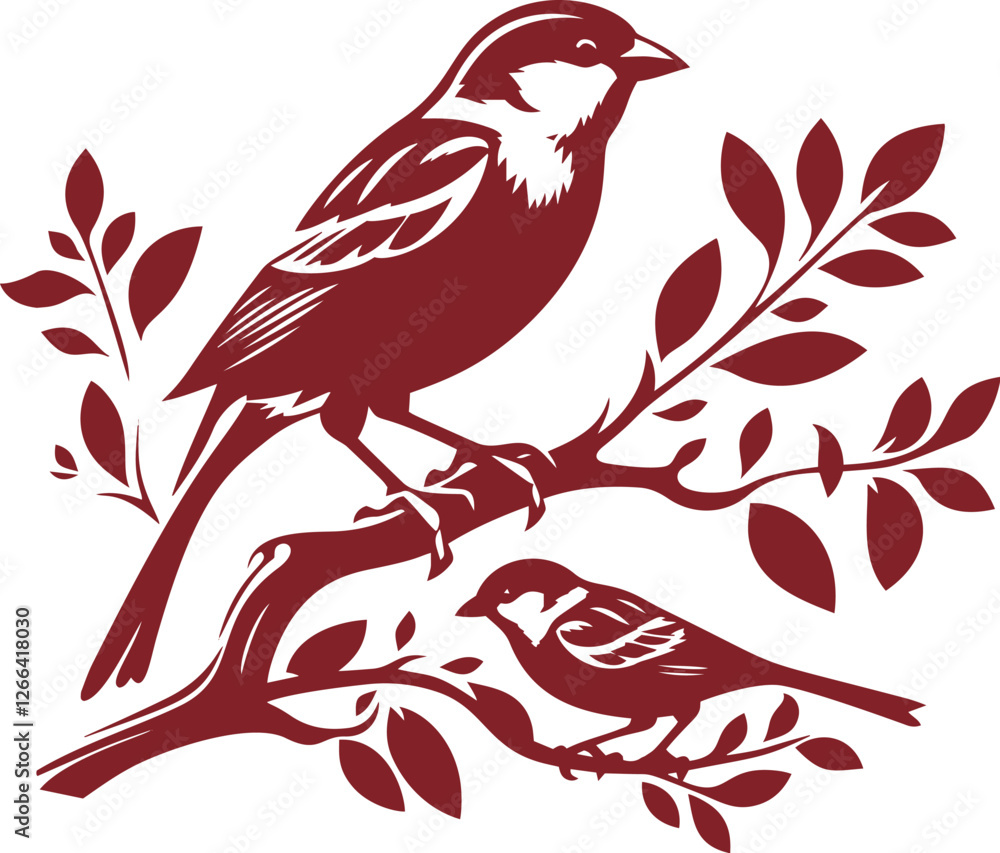 Obraz premium Two birds perched on a branch.