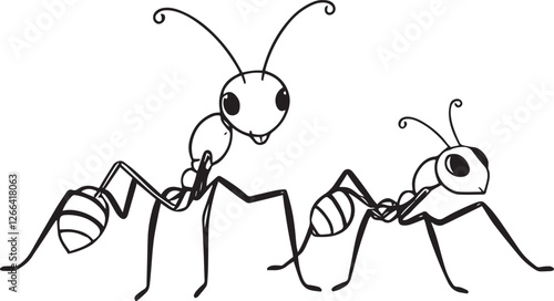 Hand drawn sketch of ants isolated, Black and White Cartoon Vector Illustration for Coloring Book or design poster
