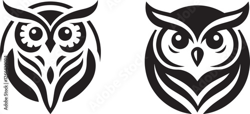 Two stylized owl designs.