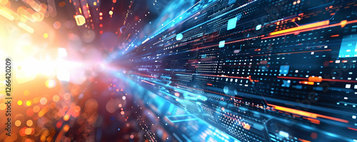 Abstract representation of digital data flow with vibrant colors and light effects