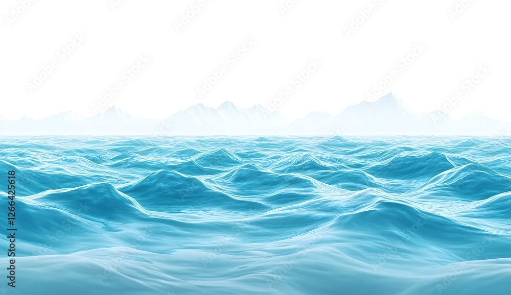 Serene Ocean Waves Rolling Towards Misty Mountains Serene Ocean Waves Rolling Towards Misty Mountains