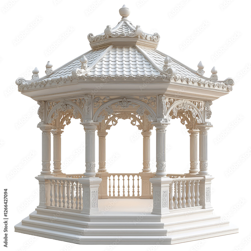 Obraz premium Isolated White Garden Pavilion with Intricate Design on a Clean Transparent background for High-Quality Stock Photography