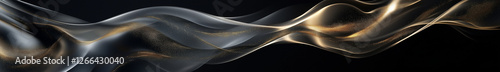 Black and gold abstract waves with glossy metallic texture.