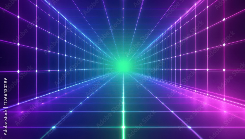 Neon grid tunnel perspective futuristic background Neon grid tunnel perspective futuristic background