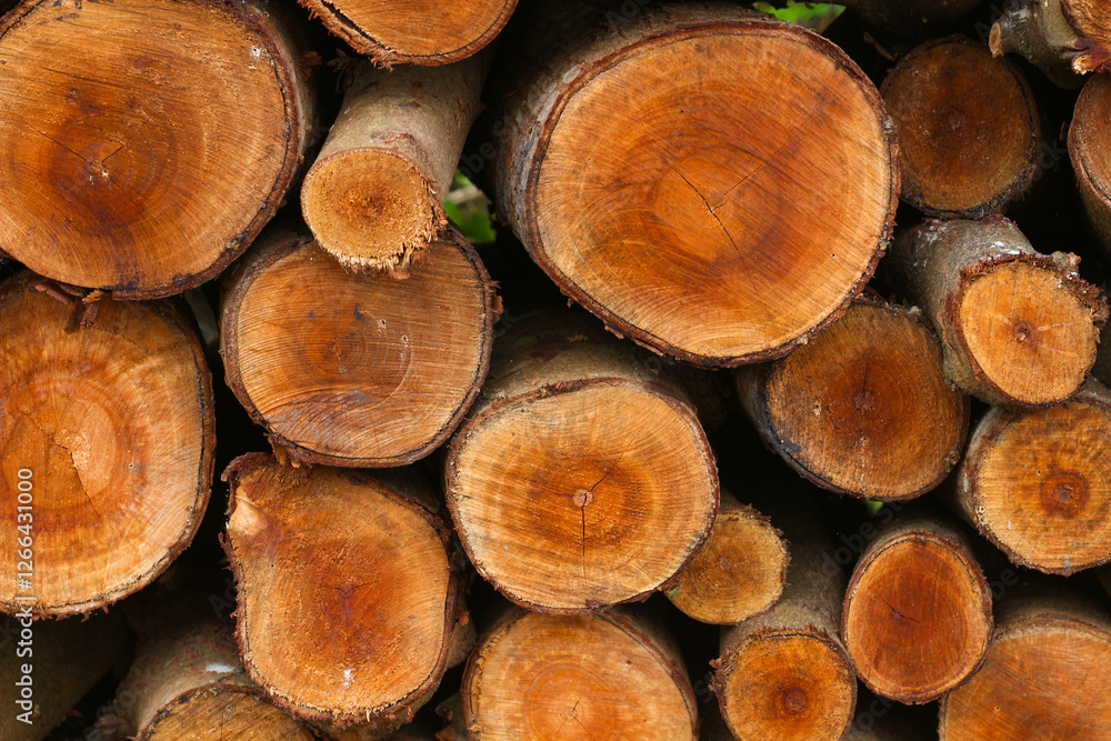 Stacked firewood logs, showcasing the natural wood grain and circular cross-sections. Stacked firewood logs, showcasing the natural wood grain and circular cross-sections.