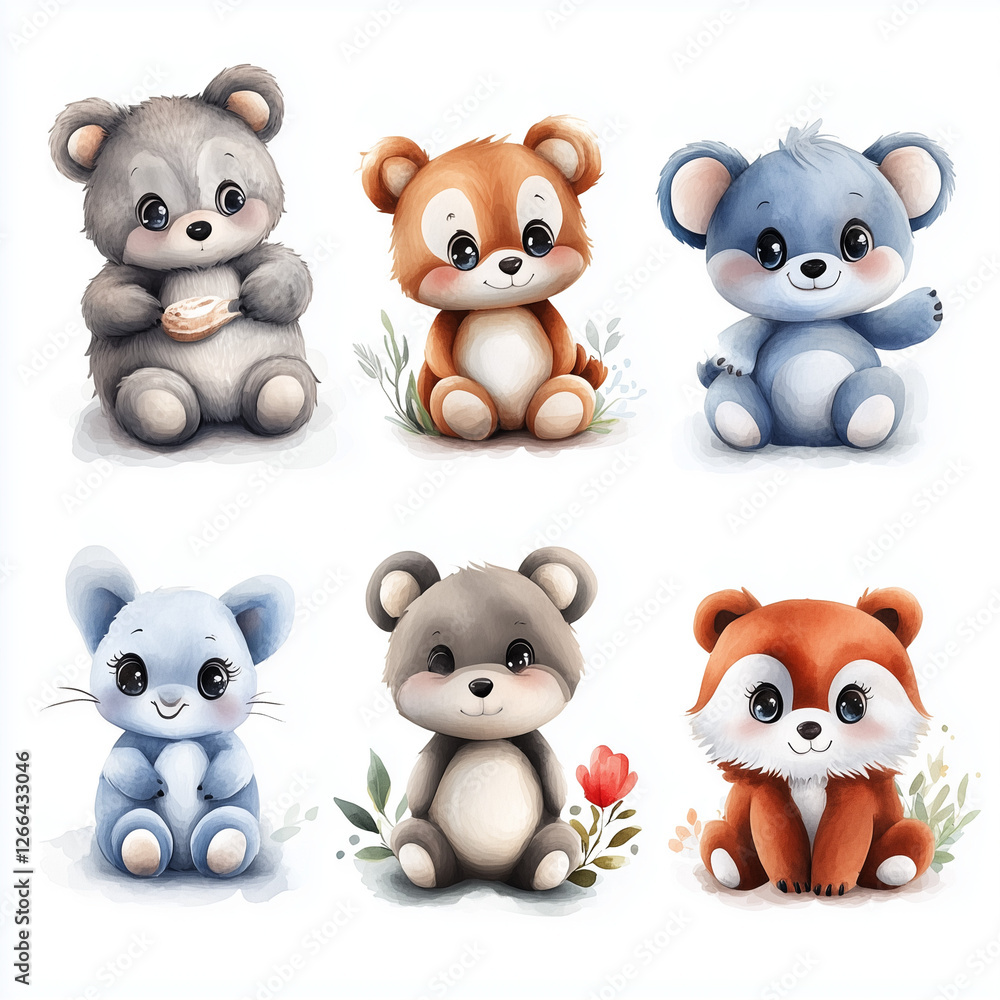 Fototapeta premium funny grumpy animals full body clipart watercolor