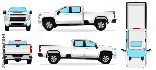 Pickup Car Vector -  Car mockup for car branding on White background. Side, Front, Rear View