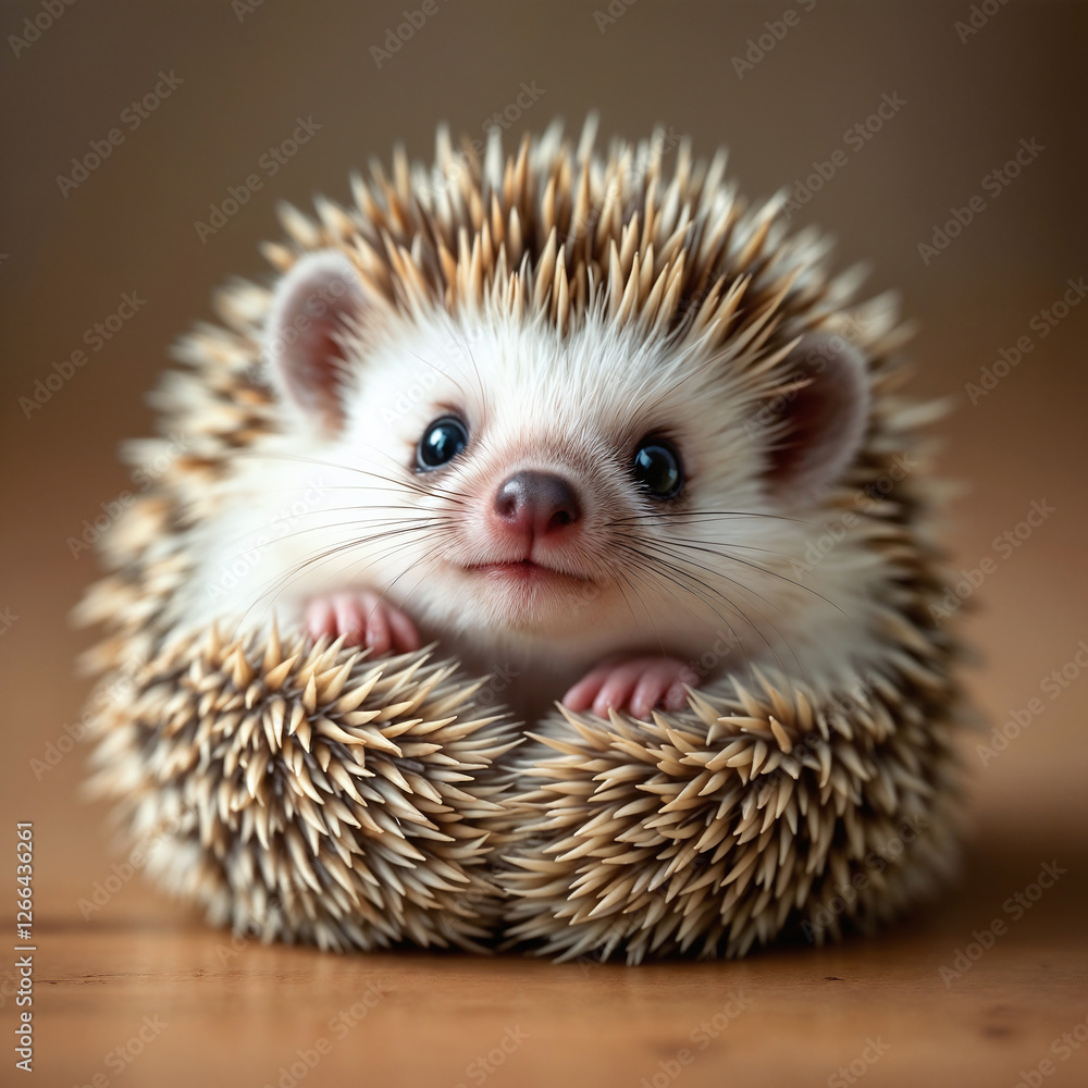 Obraz premium Adorable White Hedgehog with Friendly Expression Against Warm Background