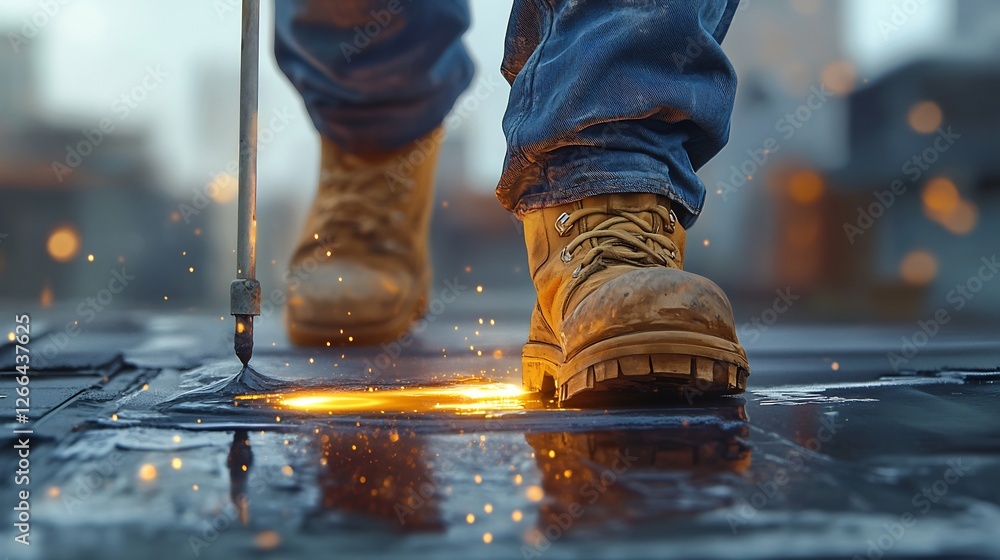 Worker expertly welds metal glowing brightly sharp focus warm light intense ambiance. AI Generated Worker expertly welds metal glowing brightly sharp focus warm light intense ambiance. AI Generated