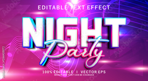  night party 3d vector text effect with modern style design