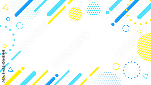 夏に使える かわいい抽象的な幾何学模様のフレーム素材  チラシ・Web・動画背景素材16:9サイズ 水色 青 シアン イエロー