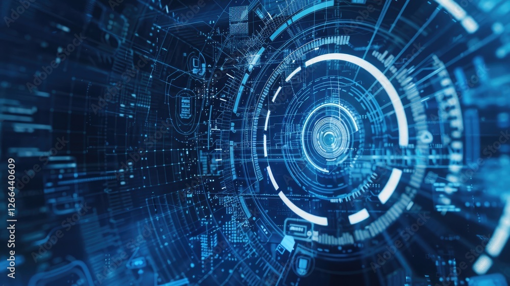 Abstract high tech blue screen background with circle graphs and diagrams Abstract high tech blue screen background with circle graphs and diagrams