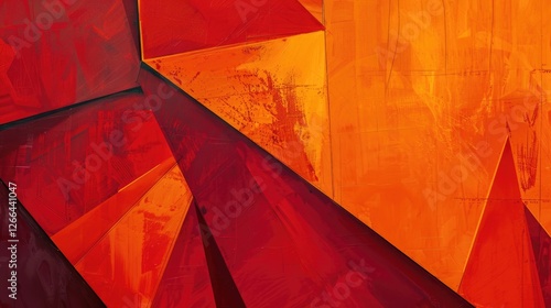 abstract image with red and orange colors using harsh lines and sharp shapes representing anger, Style Abstract, Colors red, orange, Composition off center, Details sharp lines, angular shapes