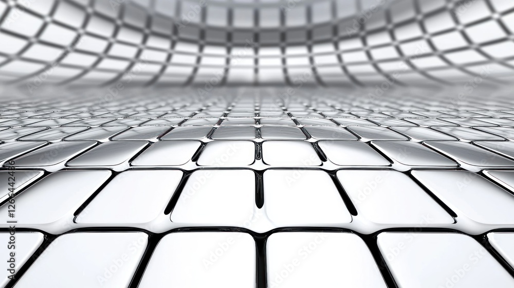Obraz premium Abstract silver metallic grid pattern tunnel perspective