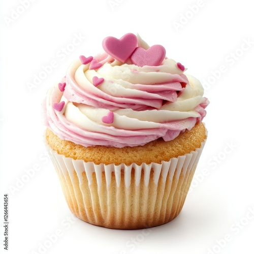 Sweet heart-shaped cupcake on white background photo