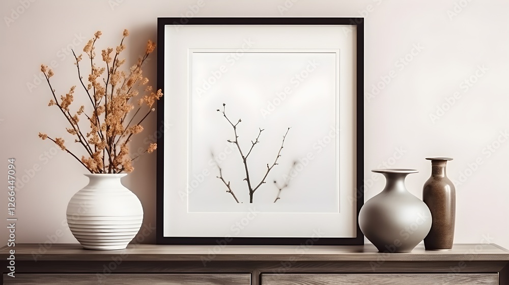 Modern Minimalist Home Decor Framed Branch Print Ceramic Vases Dried Flowers Modern Minimalist Home Decor Framed Branch Print Ceramic Vases Dried Flowers