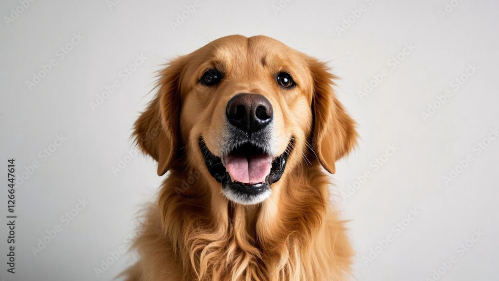 Close-up portrait of a golden retriever looking forward and smiling. Close-up portrait of a golden retriever looking forward and smiling.