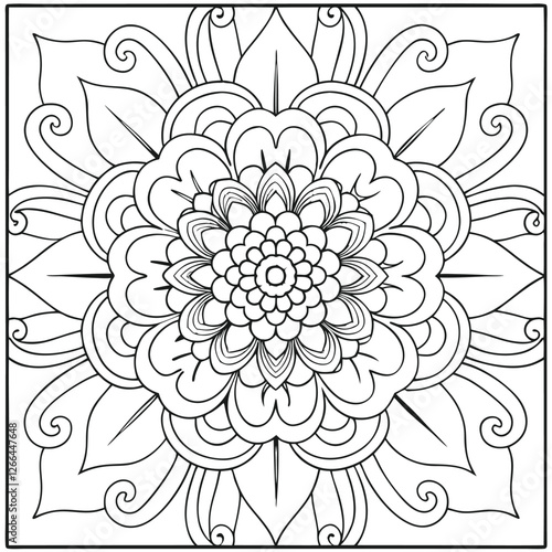 Detailed Floral Mandala Coloring Page: Intricate Flower Design for Relaxation, Stress Relief, and Creative Art Therapy