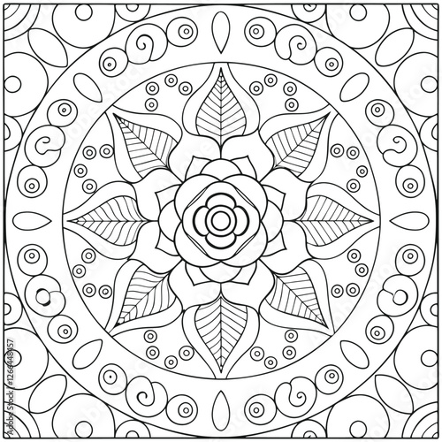 Detailed Floral Mandala Coloring Page: Intricate Flower Design for Relaxation and Creative Art Therapy, Printable Adult Coloring Sheet