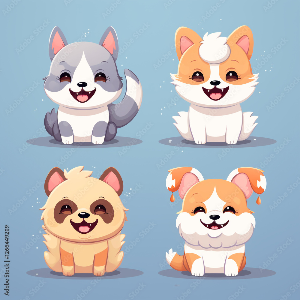 Cute cartoon animals sit on a light background. 2D flat illustration. Cute cartoon animals sit on a light background. 2D flat illustration.