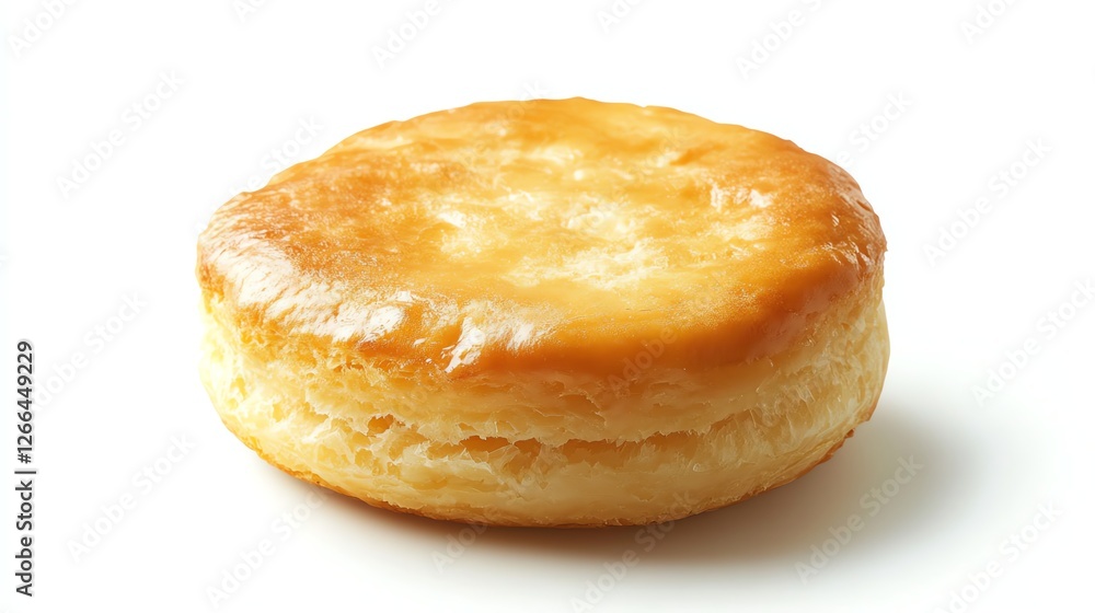 Freshly Baked Biscuit Round and Golden Brown on White Background Freshly Baked Biscuit Round and Golden Brown on White Background