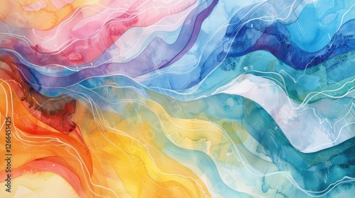 Wallpaper Mural abstract watercolor painting of swirling colors and shapes, with fluid lines that form an abstract representation of the sea or ocean Torontodigital.ca