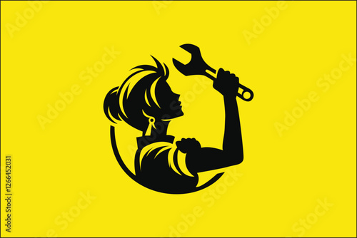 Mechanic girl logo strength icon women work application logo logos