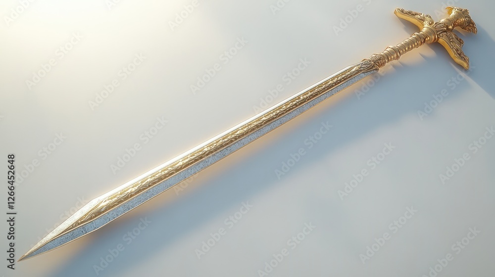Ornate Golden Sword on White Background Ornate Golden Sword on White Background