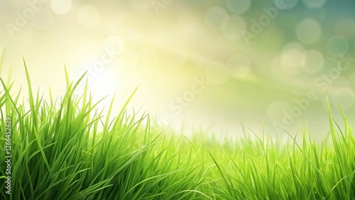 Vibrant Green Grass Blades Illuminated by Soft Sunlight Against a Dreamy Bokeh Background