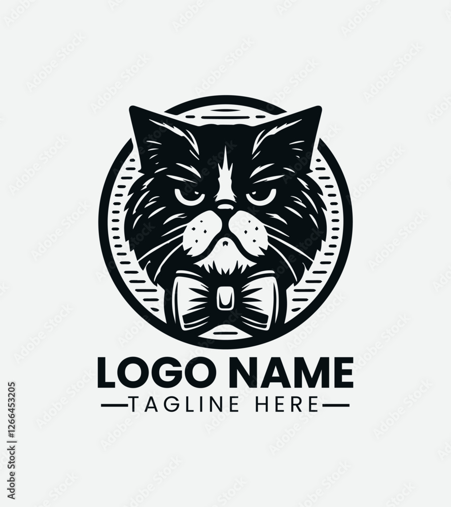 Obraz premium Grumpy Hipster Cat Logo Design, Sourpuss Cat Logo, Moody Feline Logo, Hipster Kitty Logo, Coffee Shop Cat Mascot