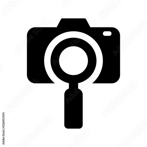 Camera search magnifying glass icon vector logo. Photography or photographer illustration