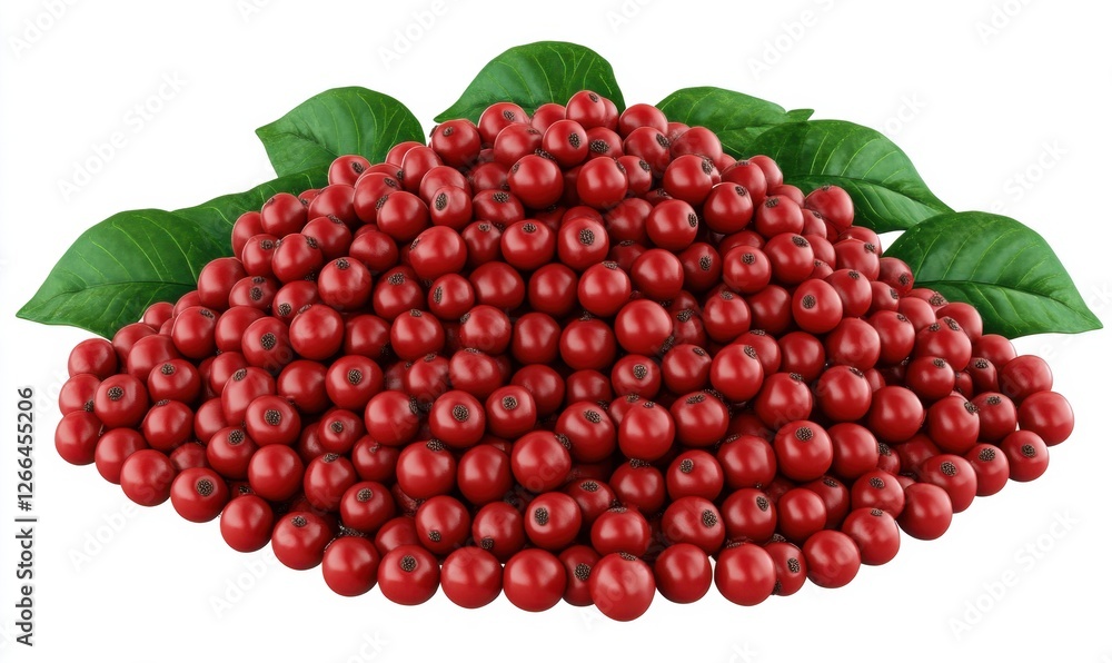 A vibrant pile of red berries with green leaves, showcasing freshness and abundance, ideal for culinary use A vibrant pile of red berries with green leaves, showcasing freshness and abundance, ideal for culinary use