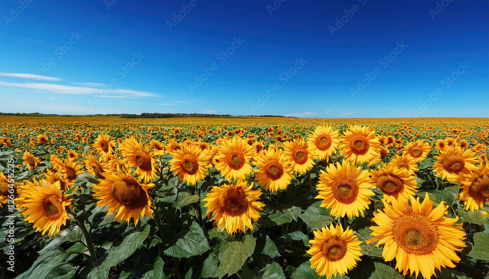 Obraz premium Vibrant sunflowers blooming under clear blue sky, exuding positivity and growth