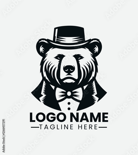 Gentleman Bear Logo Design, Sophisticated Bear Logo, Dapper Bear Mascot, Bearded Bear Logo, Forest Gentleman Logo