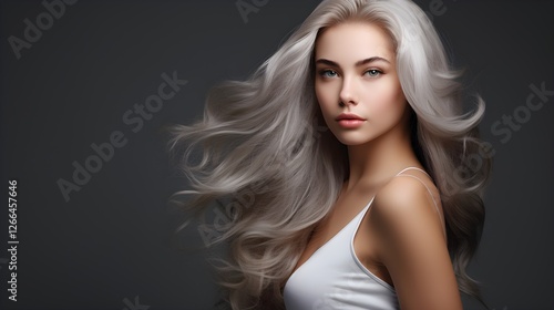 Wallpaper Mural Stunning Blonde Woman with Long Flowing Wavy Hair in Studio Portrait Torontodigital.ca