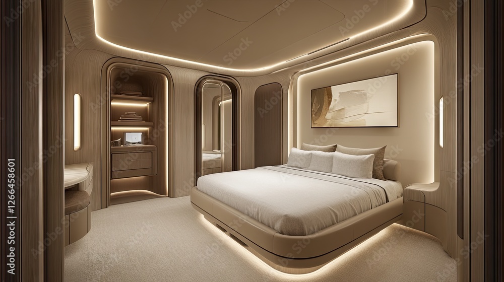 Bedroom with polyethylene carpet and dust-resistant storage units Bedroom with polyethylene carpet and dust-resistant storage units