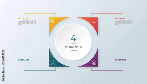 Square infographic with 4 steps, options and icons