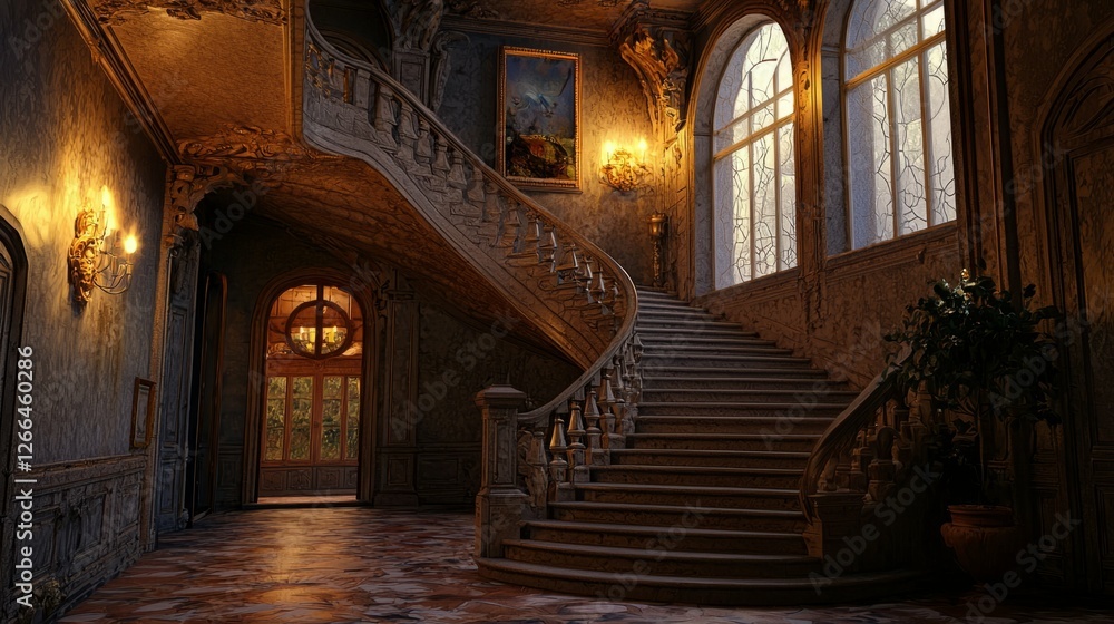 Obraz premium Elegant Spiral Staircase in Luxurious Vintage Interior Setting